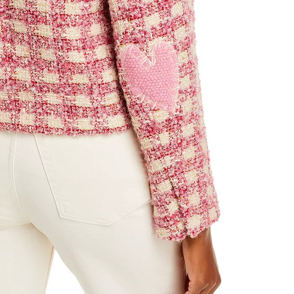 AQUA x Kerri Rosenthal Tweed Heart Elbow Patch Blazer100% Bloomingdale Exclusive - Picture 2 of 5